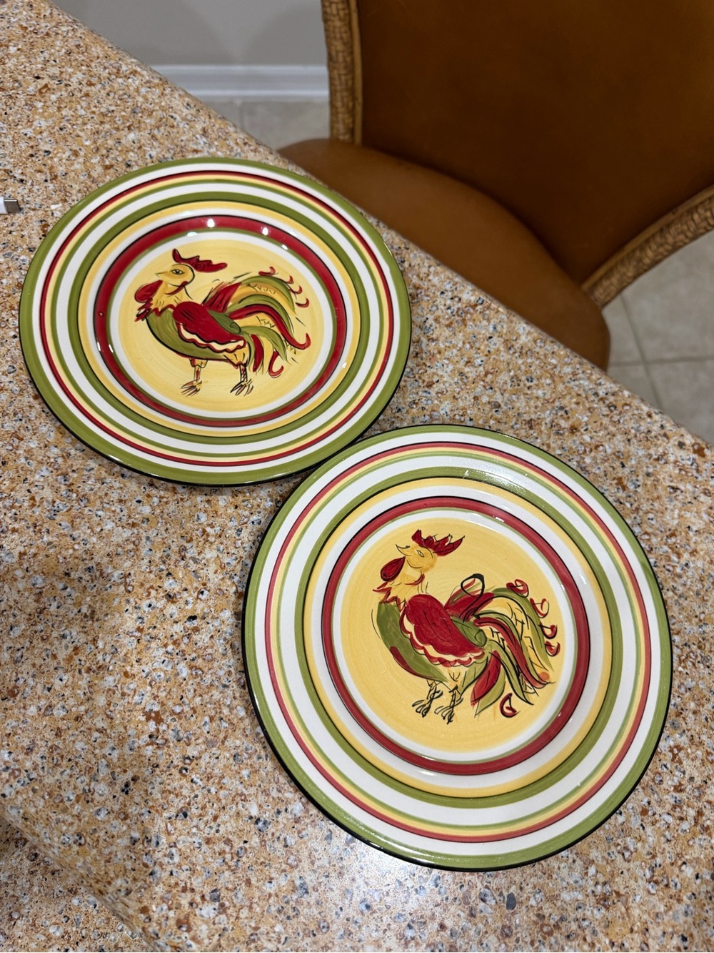 RAFEAL ROOSTER Hand Painted Salad Luncheon 4-Plates Tabletops Gallery Farmhouse